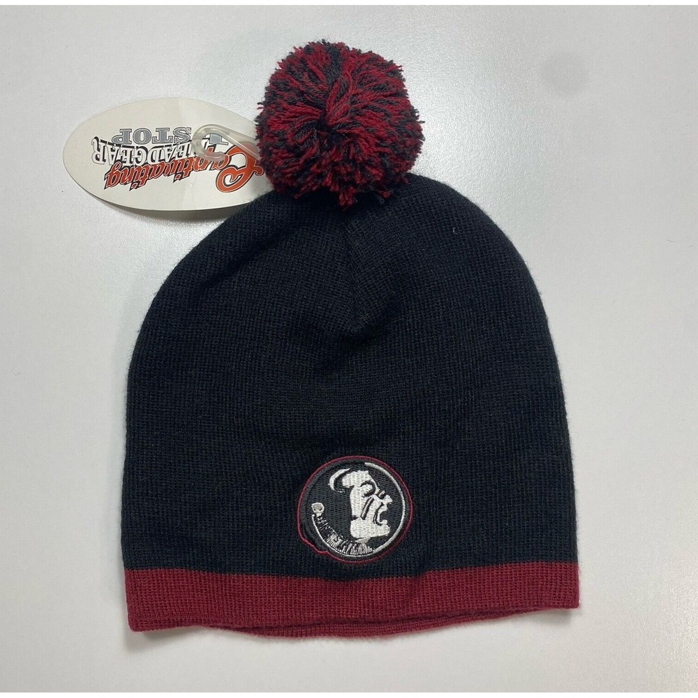 Florida State Seminoles Beanie Pom Knit Hat Winter One Size Cap Style Black